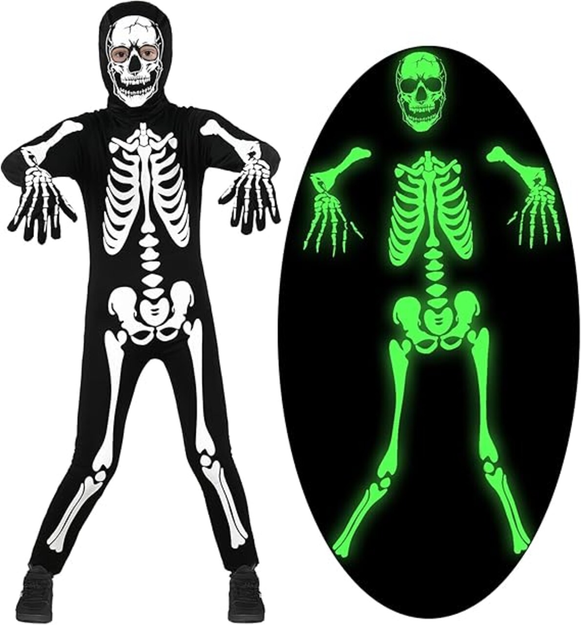 Skeleton Costume Kids Boys Scary Halloween Glow in the Dark Skeleton Costume